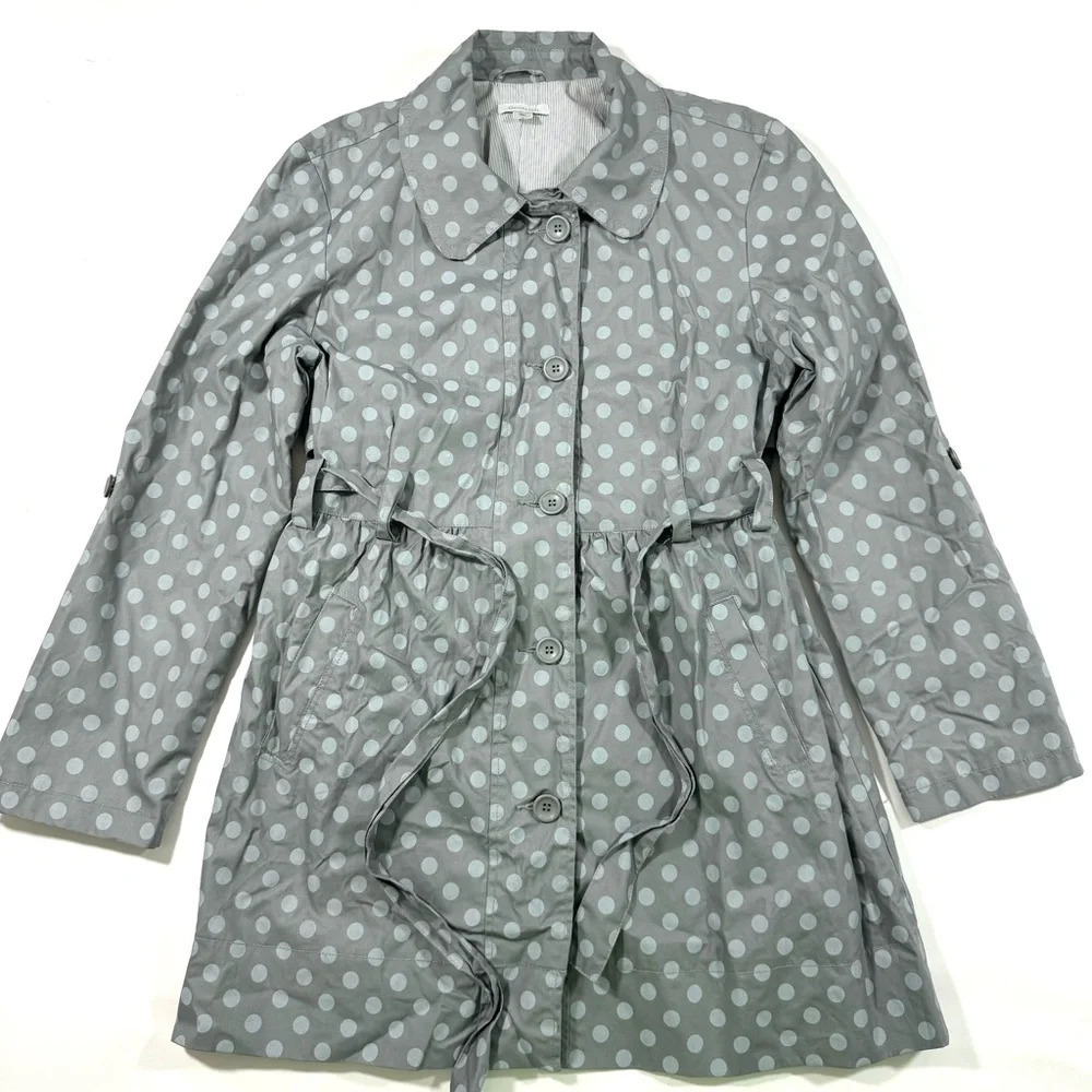 Garnet Hill Polka Dot Jacket Lined Lightweight Grey